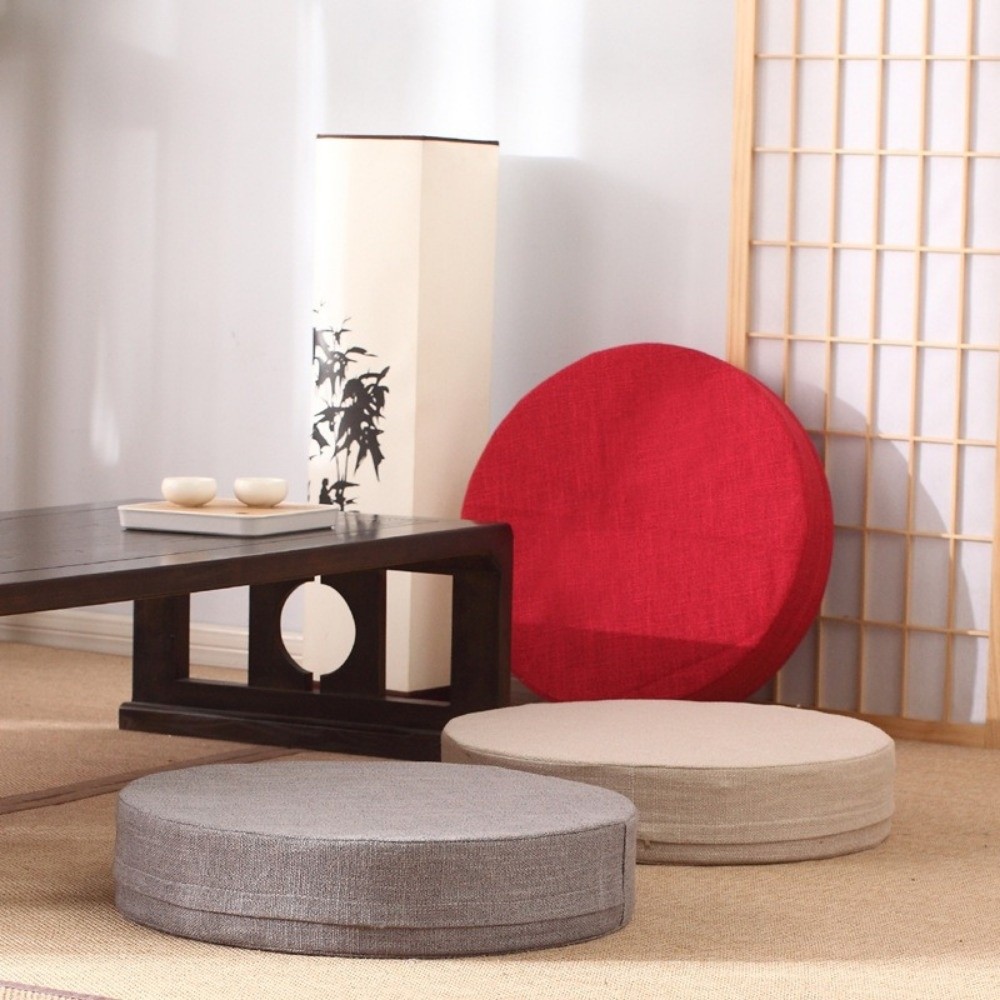 Meditation Cushion Zafu - 新しい40x6cm畳瞑想クッション丸型リネンヨガストレッチクッション取り外し可能な耐久性のある窓用クッション洗濯機で洗える