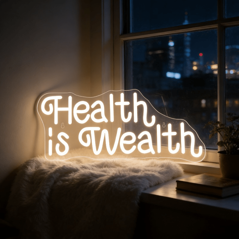 Health Wellness Lifestyle - 健康は富 ネオンサイン LED マーキーライト ホームジム装飾 ウォールアート