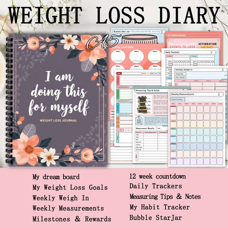 A5サイズの減量日記、毎日の活動記録、運動日記、ダイエット記 - Fitness Journal Planner のレビューと価格