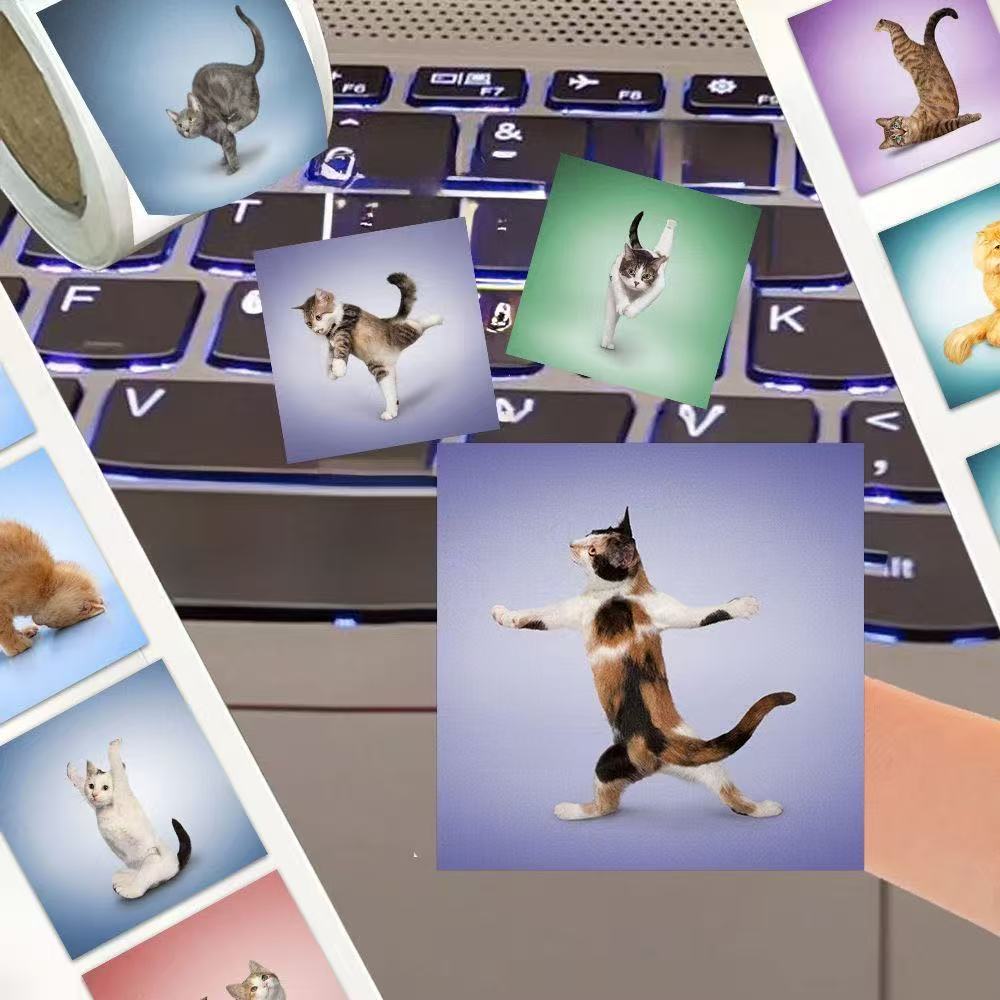 500枚入り 可愛い猫ロールステッカー 面白いヨガ猫 カワイ - Fitness Journal Planner のレビューと価格